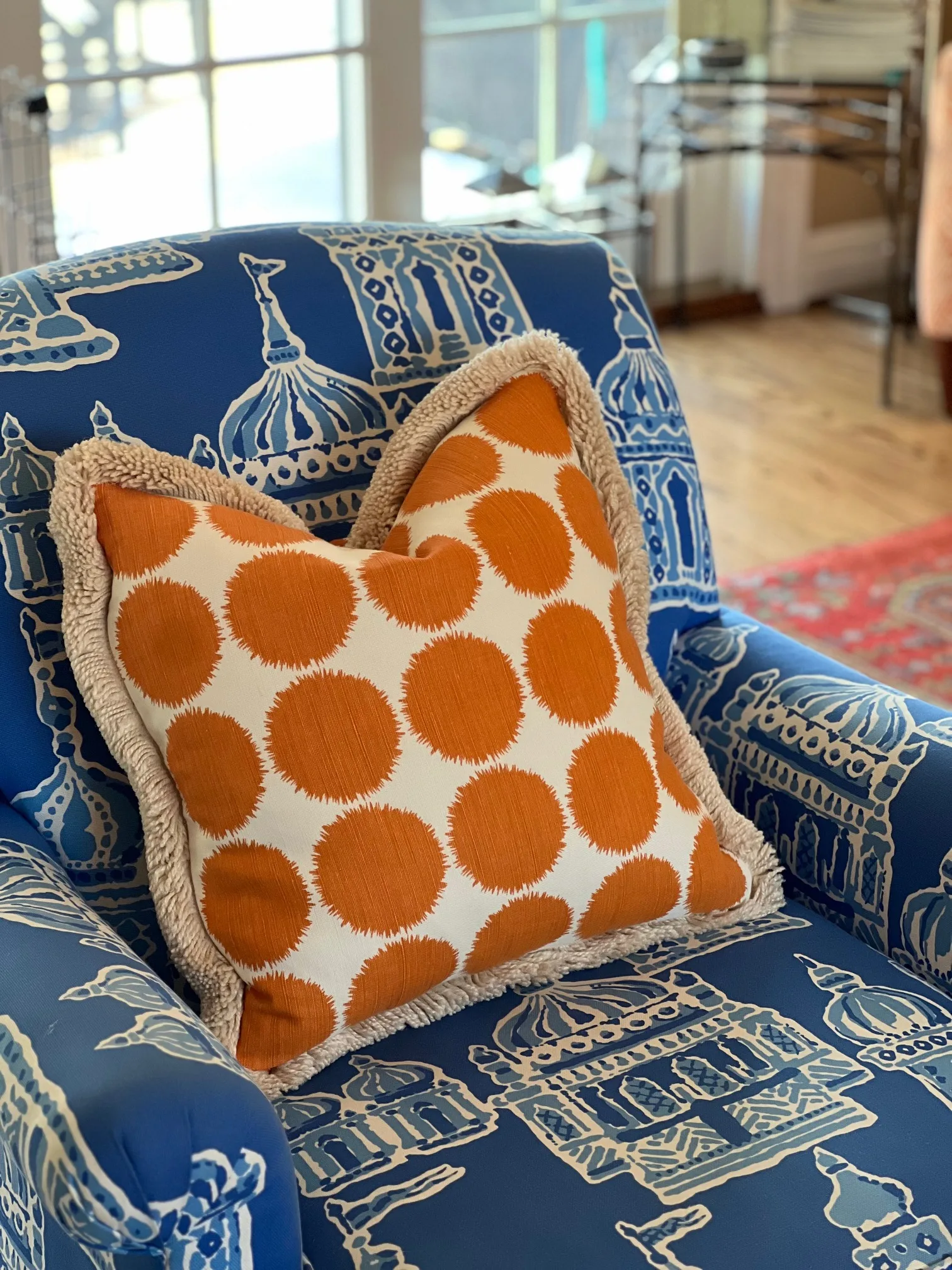 chair and pillow with pattern upholstery