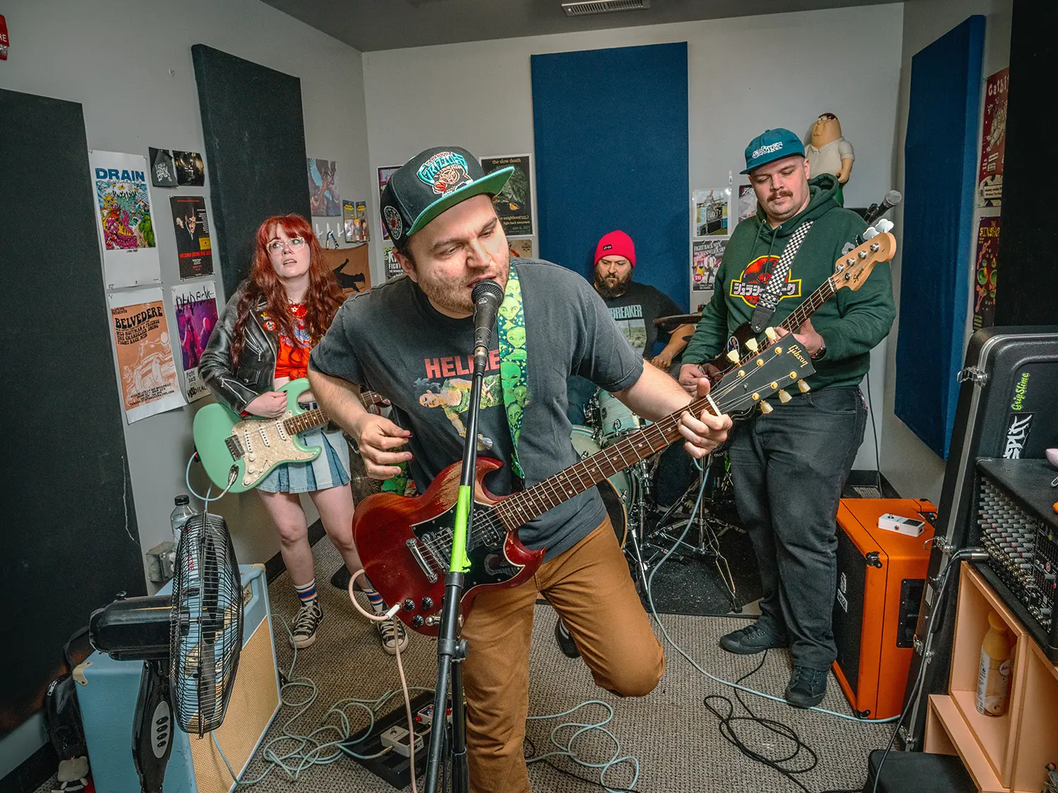 Anjelica Aquilino, Adrian Barnello, Devin Dessieux, and Andy Kohnen make up St. Louis rock band Fight Back Mountain.