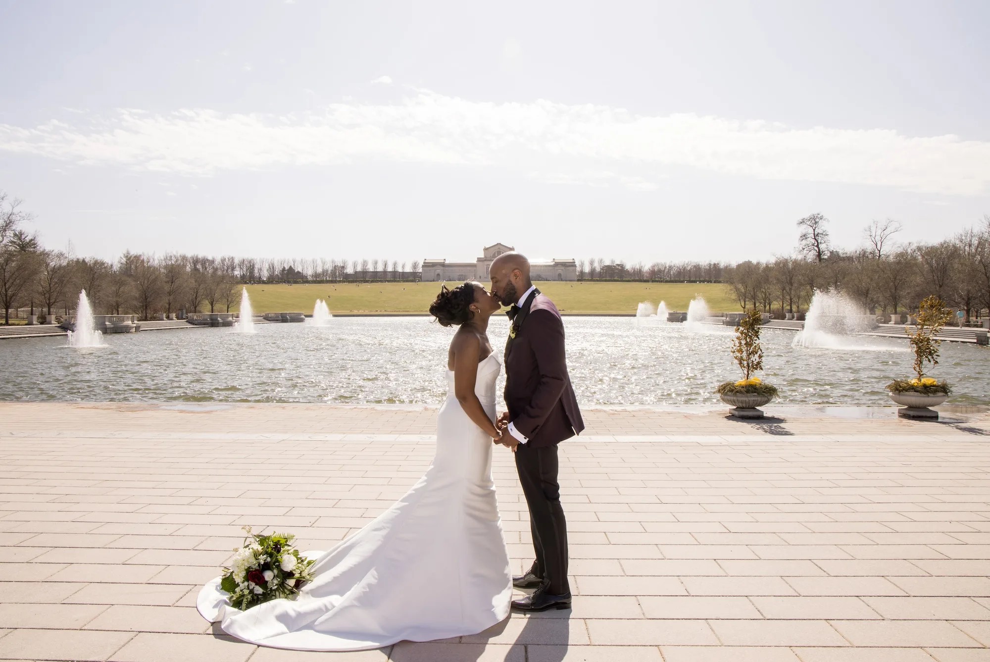 Lauren and Marcus Lee take wedding photos in Forest Park.