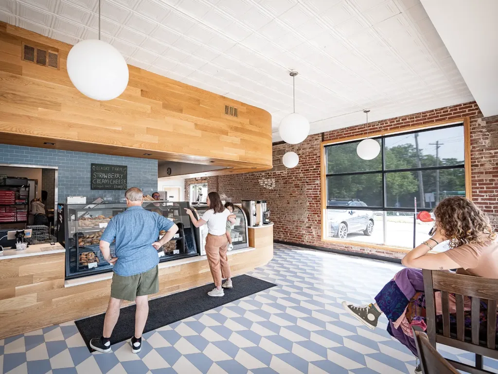 The ordering counter at Bagel Union in Webster Groves.