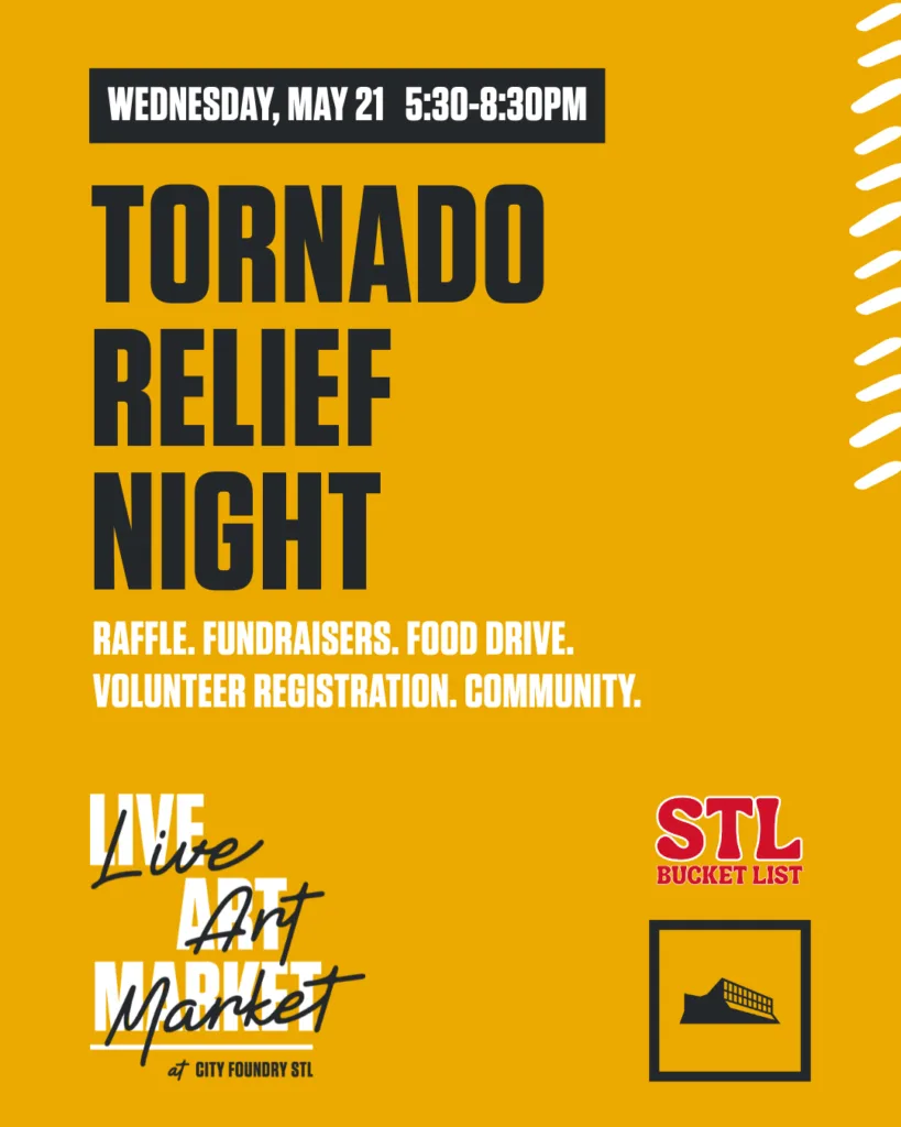 The May 21 Live Art Market at City foundry will be dedicated to tornado relief efforts following the May 16 storms across St. Louis.