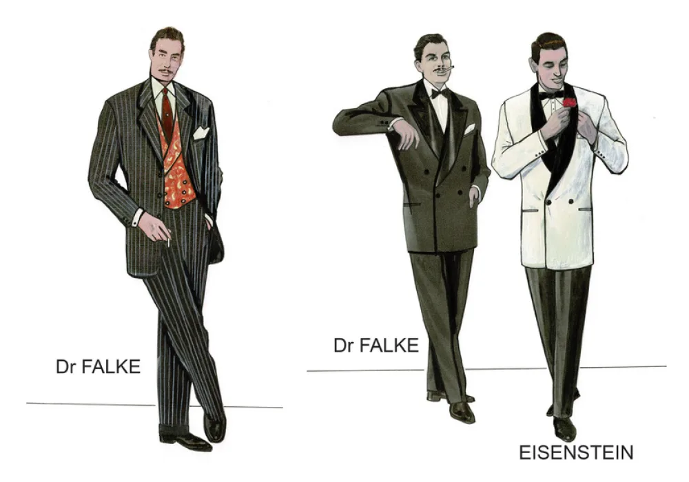 Costume design renderings for Dr. Falke and Eisenstein in Die Fledermaus