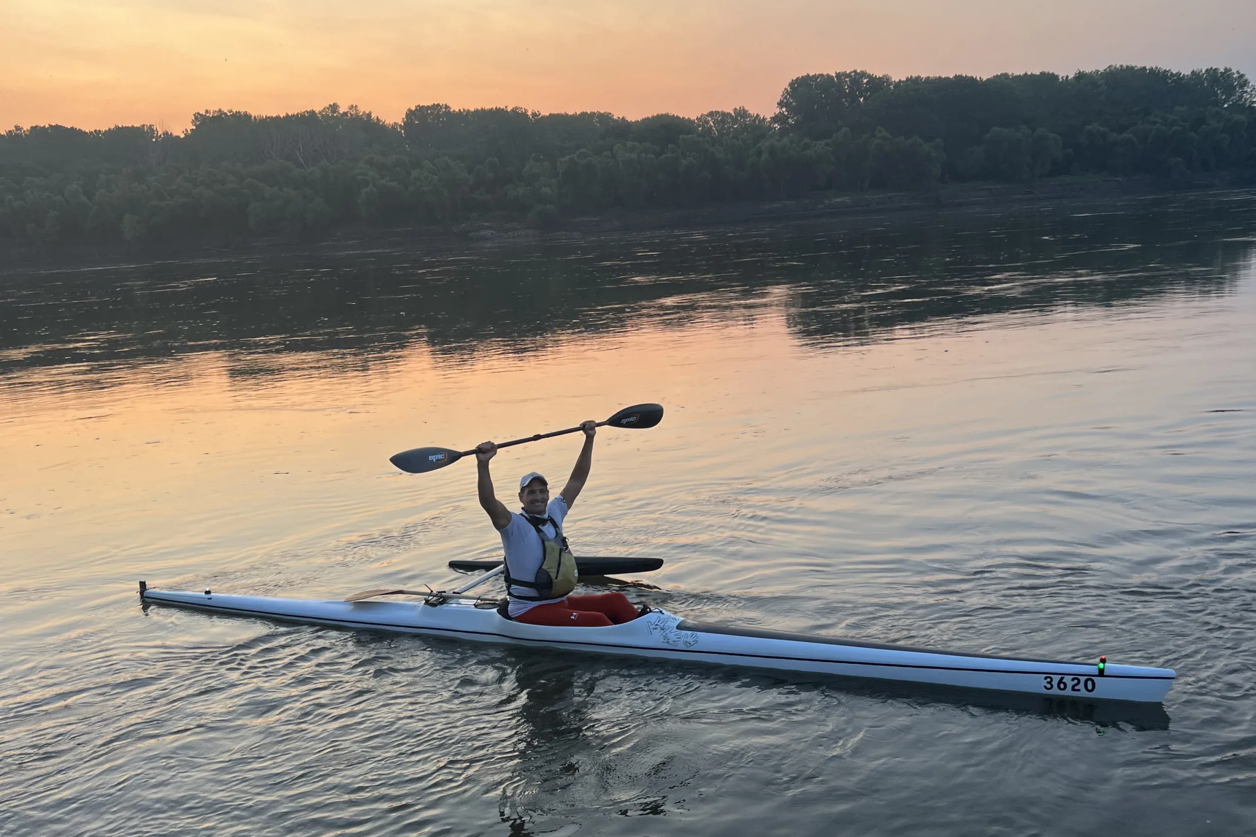 Dustin LeCave in a kayak on the Missouri River