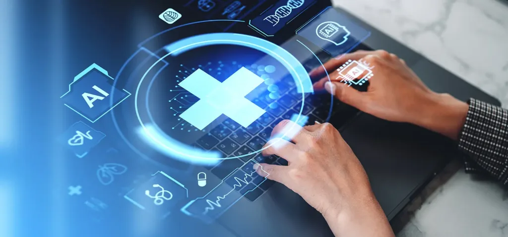 hands using AI technology in the medical field