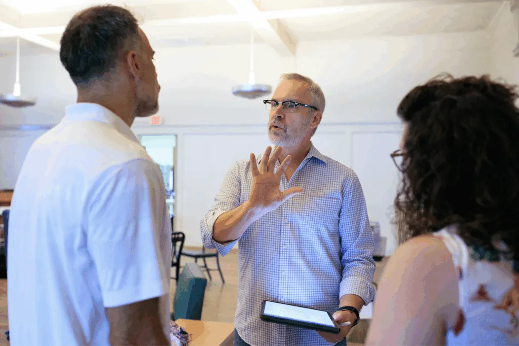 Isaiah DiLorenzo (Steve), director Michael James Reed, and Beth Bartley (Blanche) in rehearsal for "A Streetcar Named Desire."