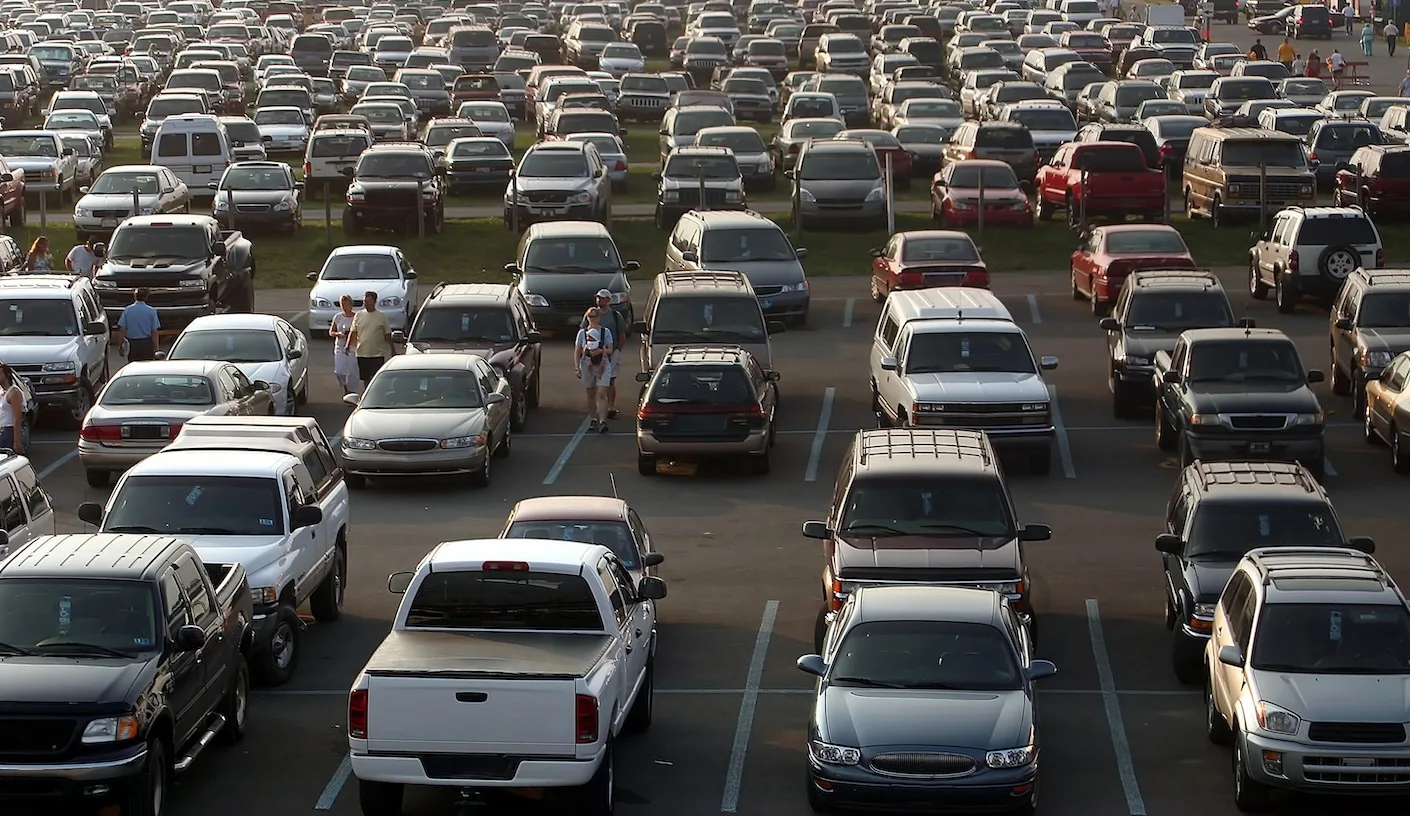 Cars in a parking lot.