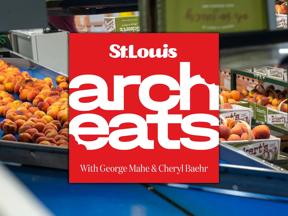 Arch Eats podcast artwork with Eckert's peaches