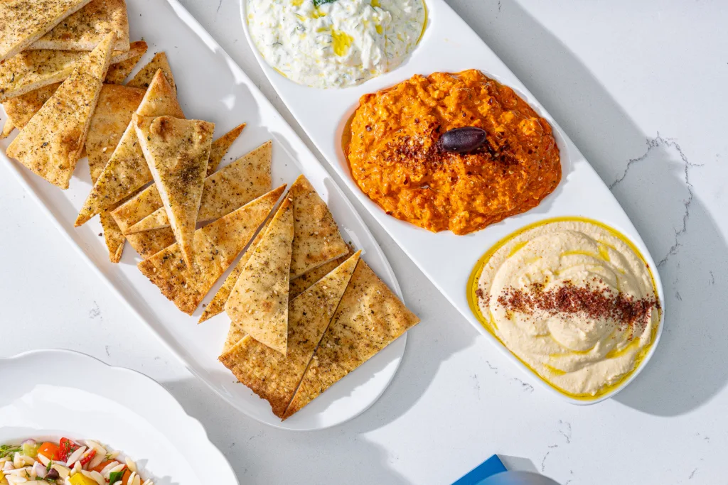 House made pita chips with Helen of Trio dip