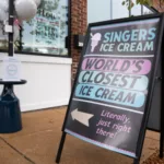 Sign outside SLM ice cream social