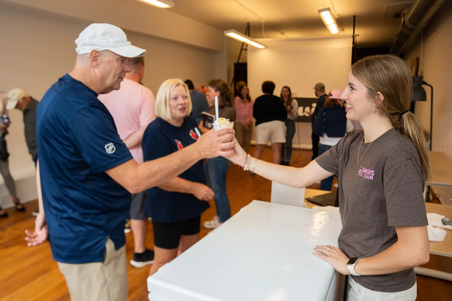 handing ice cream at STL mag Ice Cream Social