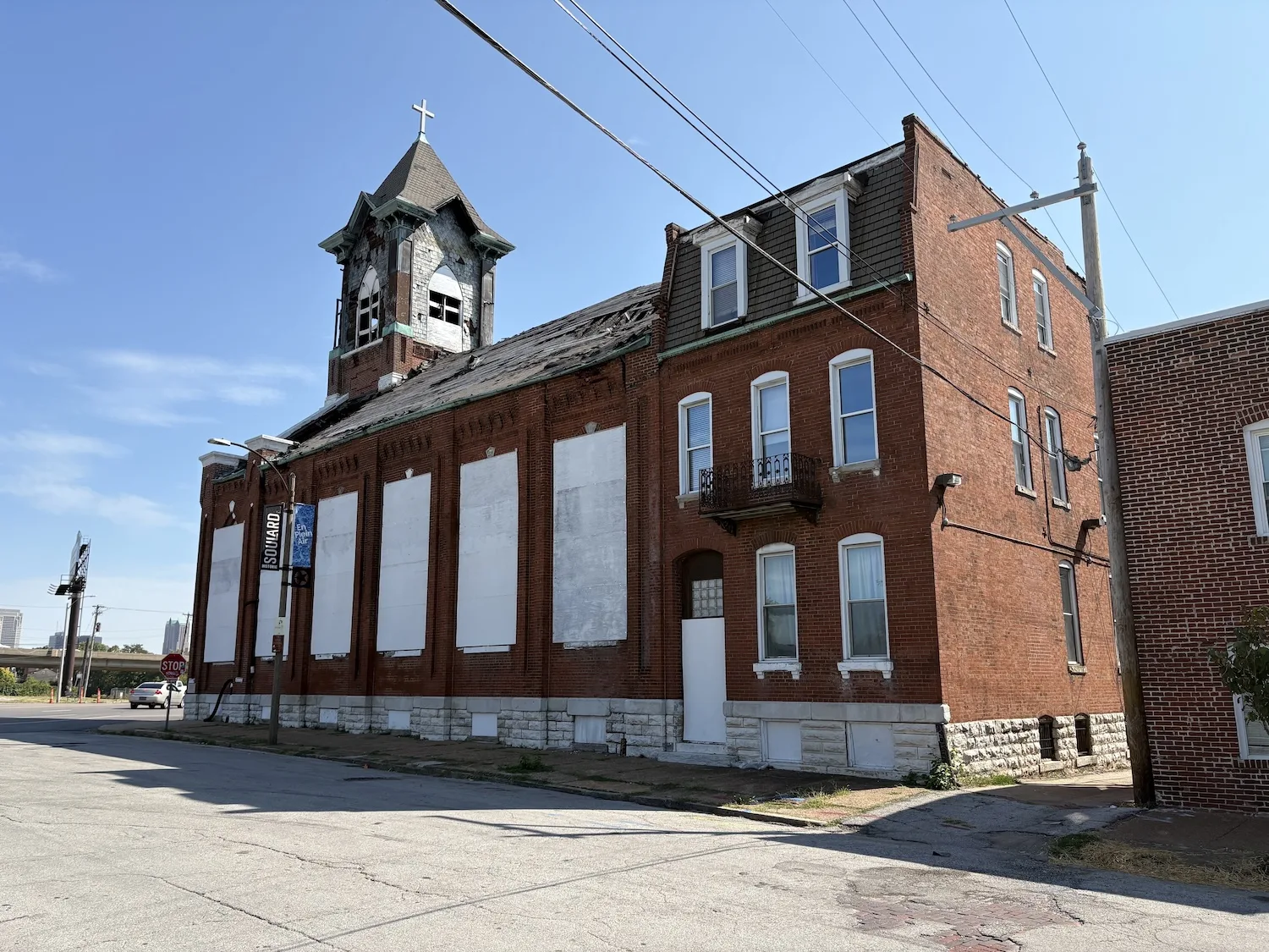 A church building that was badly damaged in a fire.