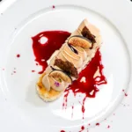 Vanilla-Coffee Genoise with Caramel Buttercream, Cocoa, Blackberry, and Fig
