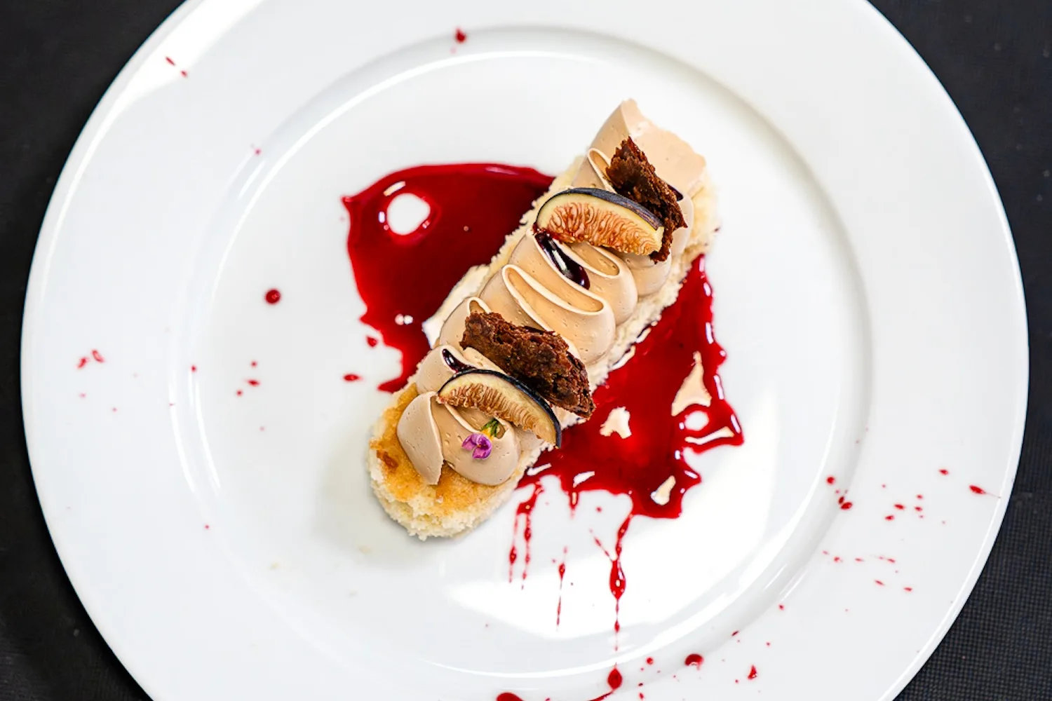 Vanilla-Coffee Genoise with Caramel Buttercream, Cocoa, Blackberry, and Fig