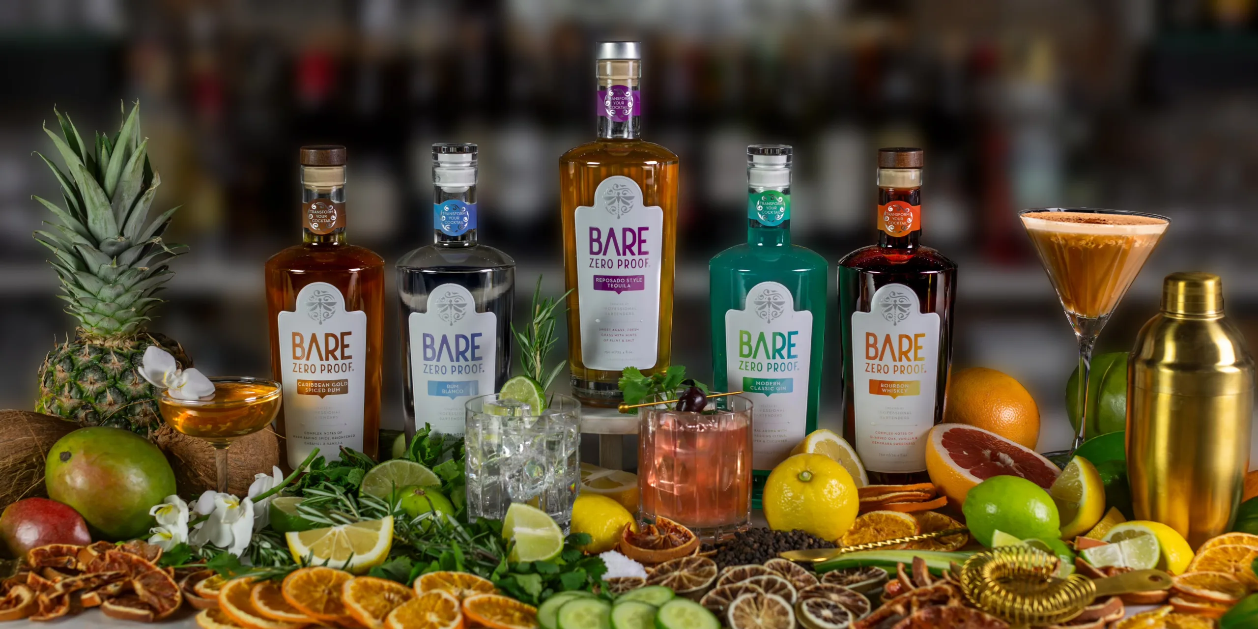 BARE Zero Proof Spirits' lineup of non-alcoholic products.