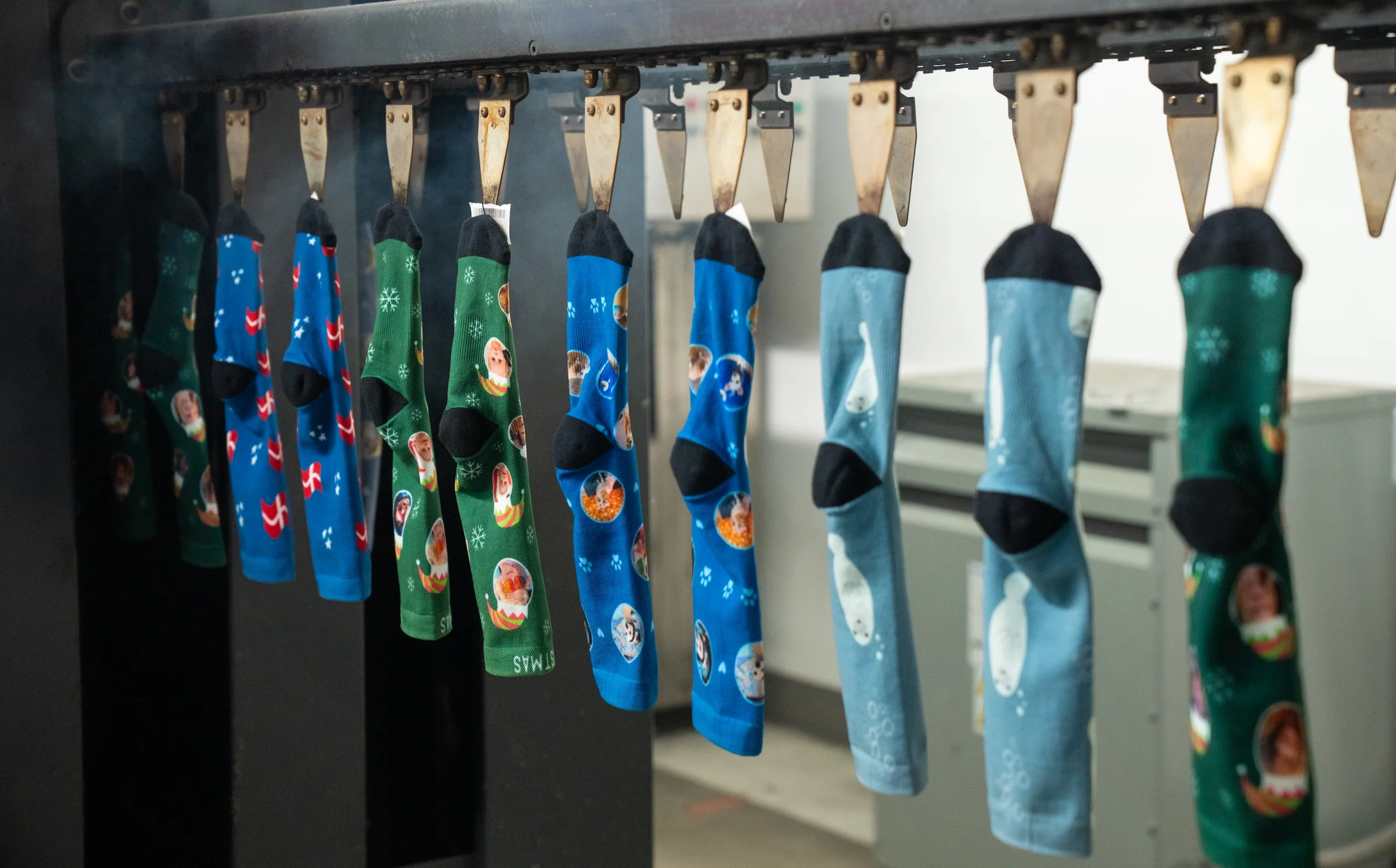 Socks on a conveyer line
