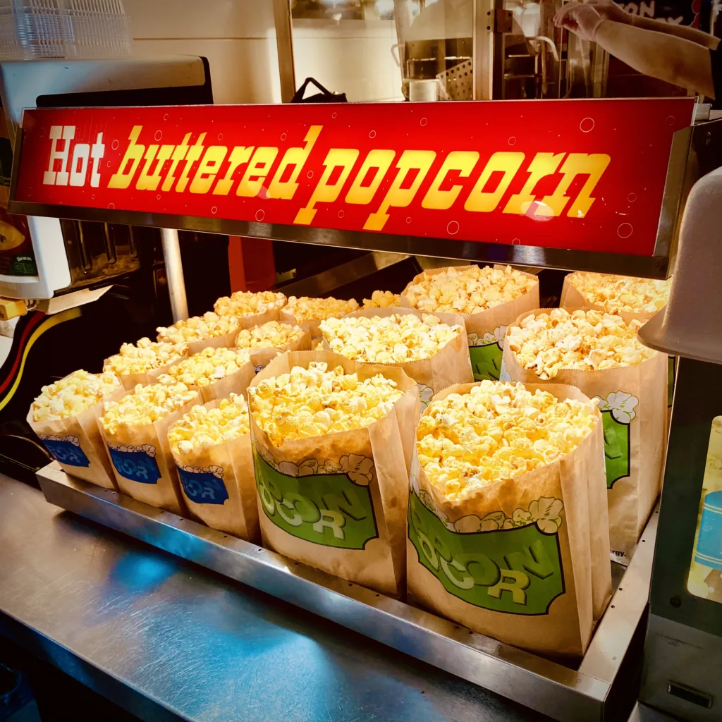 The popcorn display at Ratterman Theatres