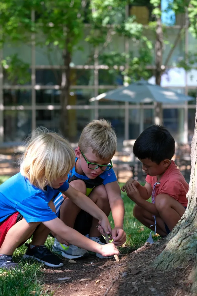 Campers exploring nature during an outdoor activity.