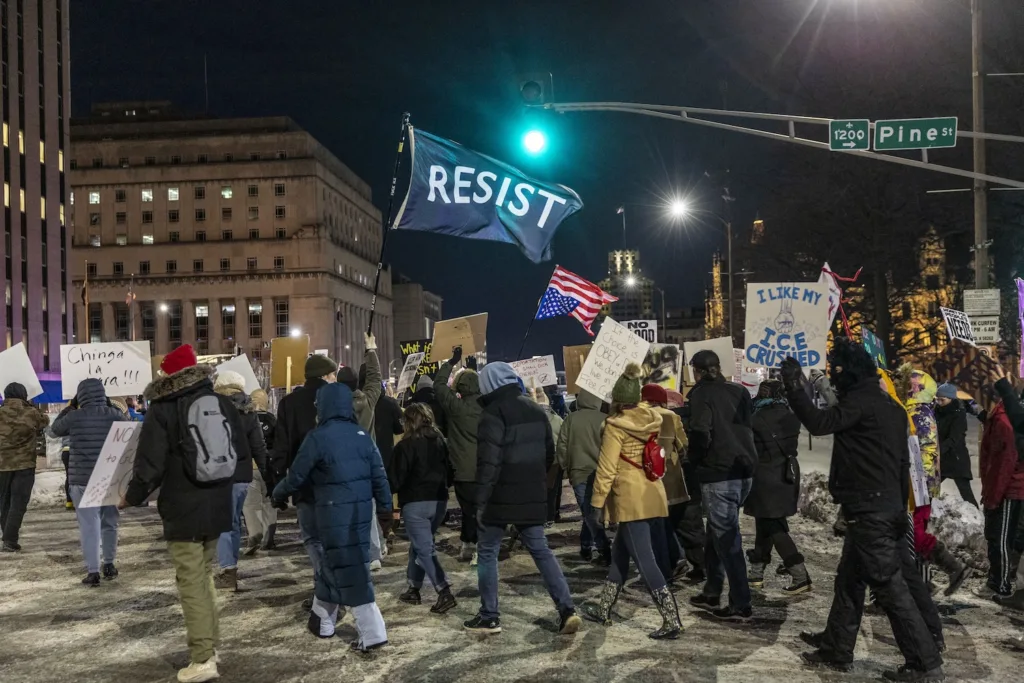 Protestors demonstrated against ICE on Jan. 27 in downtown St. Louis.