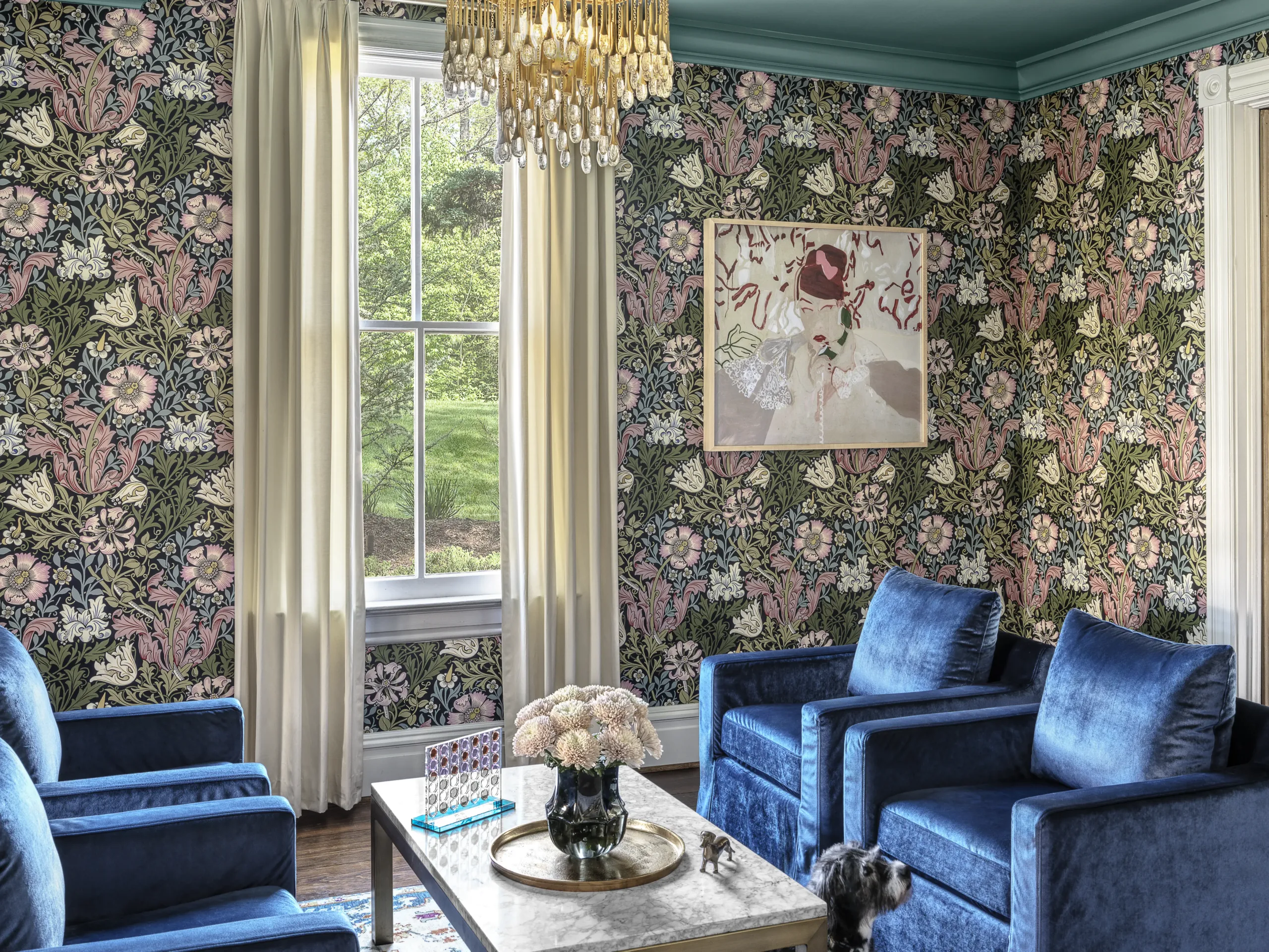 A color-filled parlor designed by ADJ Interiors