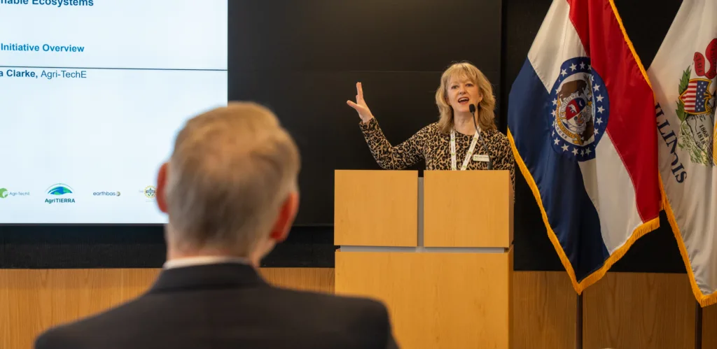 A woman at a podium