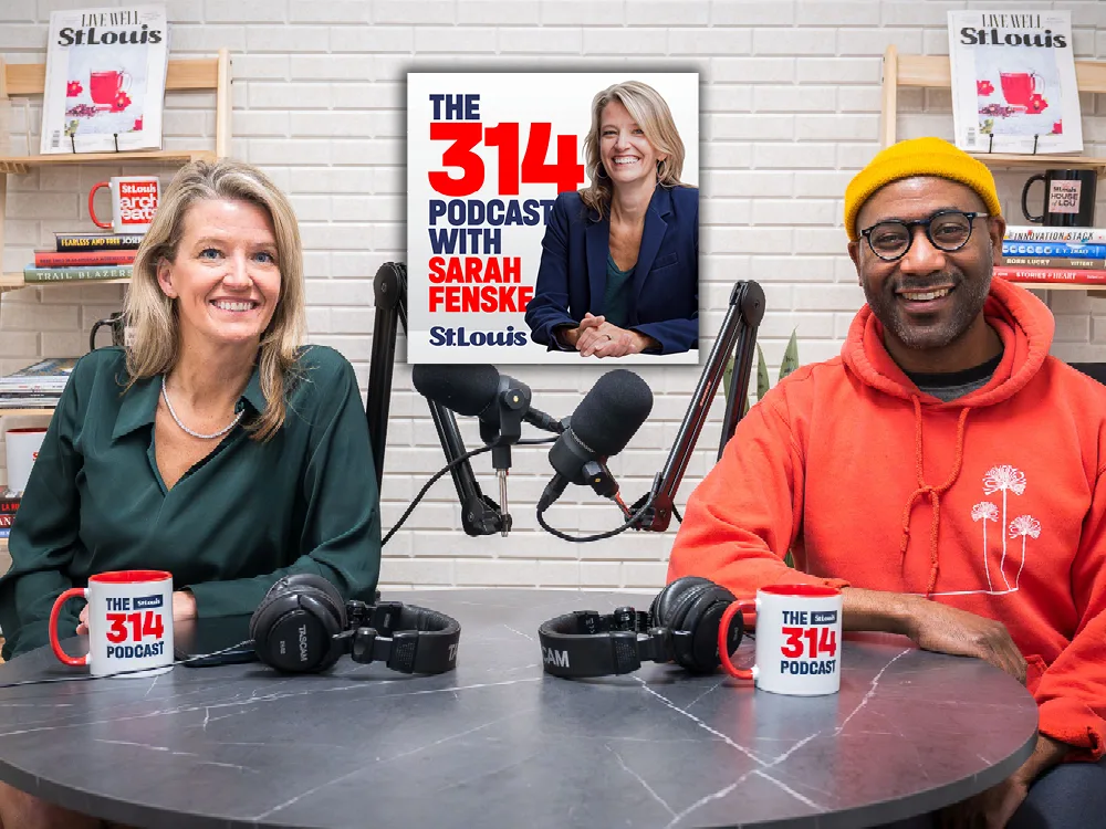 The 314 Podcast host Sarah Fenske sitting next to CEO of the St. Louis Education Fund Haliday Douglas
