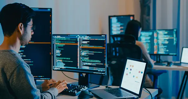A man working at a computer