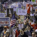 Anti-Trump protestors filled the streets of downtown St. Louis on March 28, 2026.