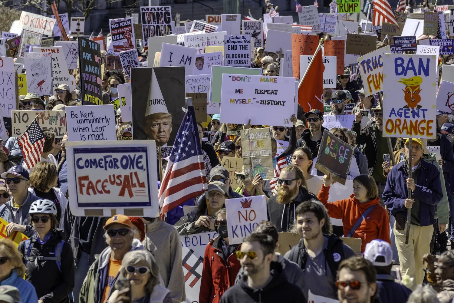 Anti-Trump protestors filled the streets of downtown St. Louis on March 28, 2026.
