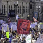 Anti-Trump protestors filled the streets of downtown St. Louis on March 28, 2026.