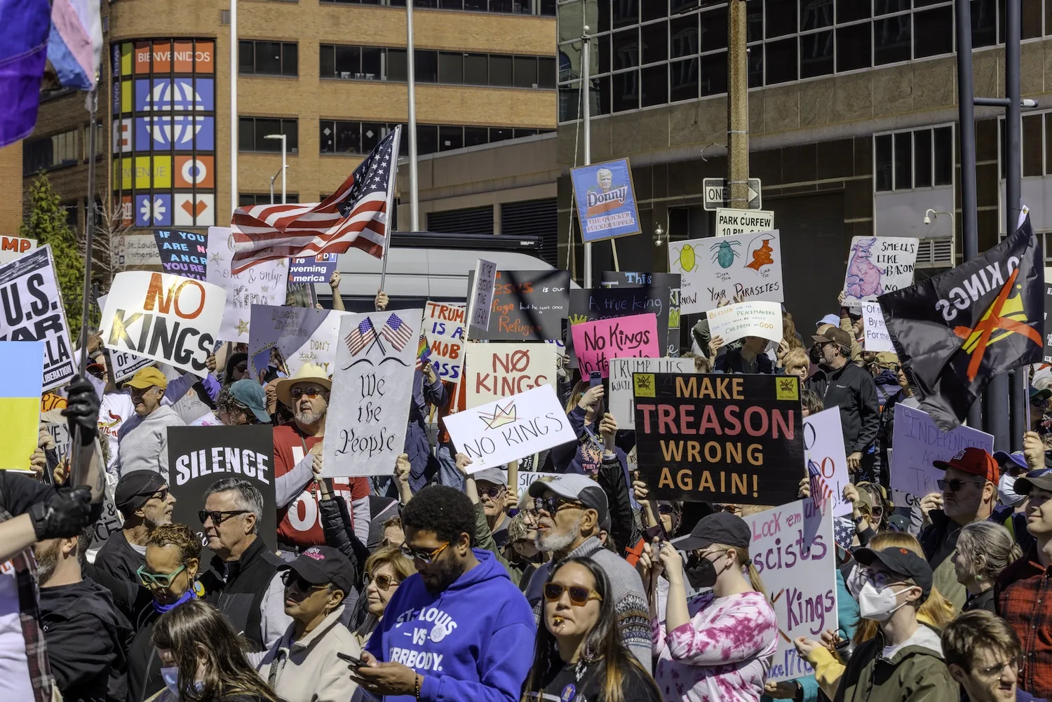 Anti-Trump protestors filled the streets of downtown St. Louis on March 28, 2026.