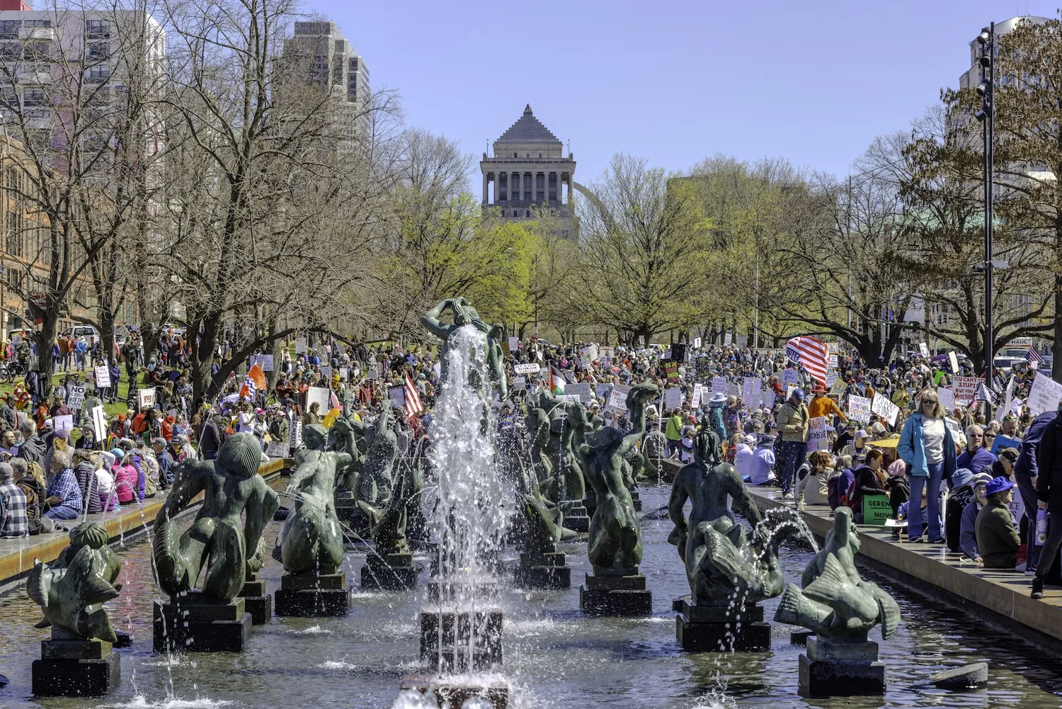 Anti-Trump protestors filled the streets of downtown St. Louis on March 28, 2026.