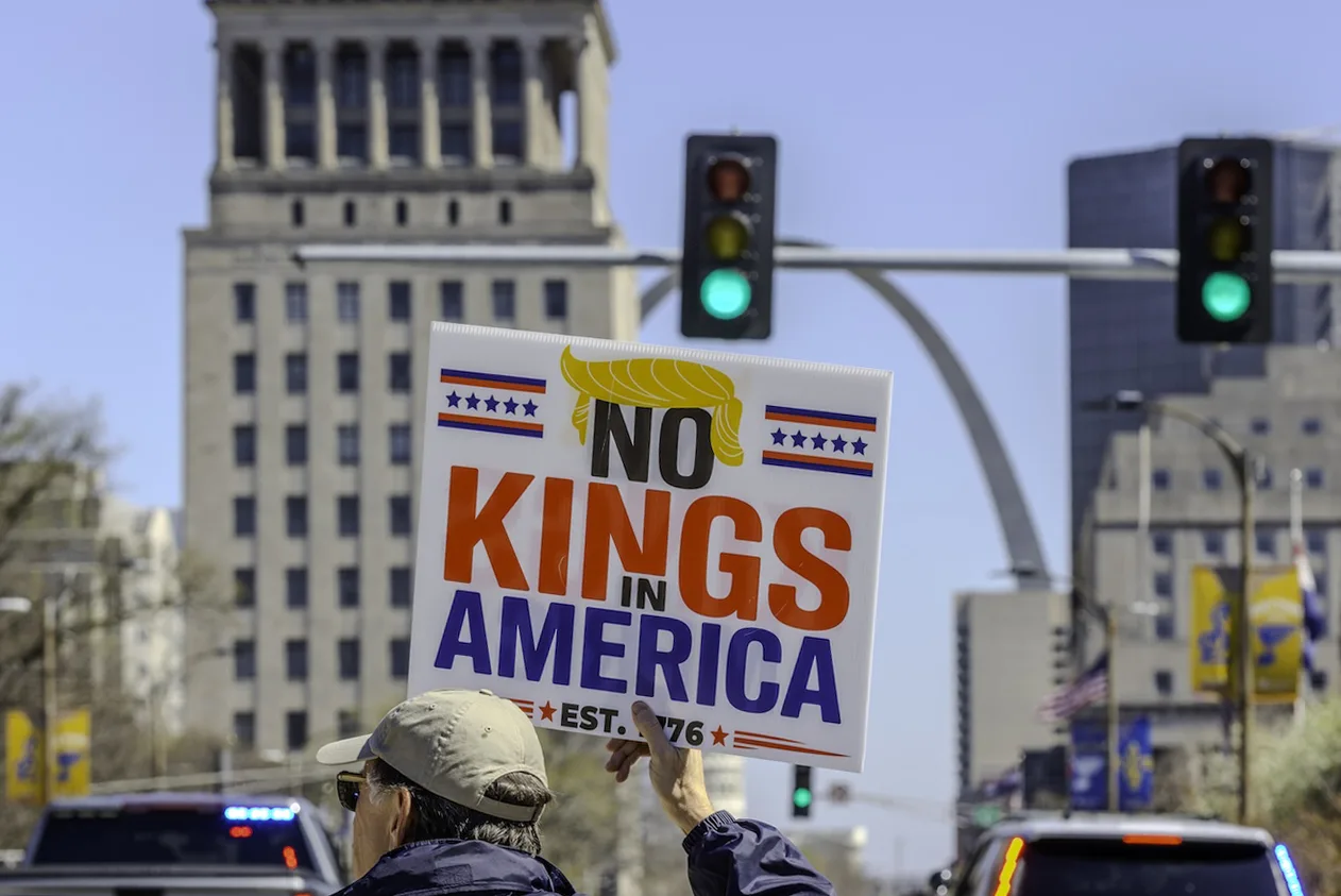 Anti-Trump protestors filled the streets of downtown St. Louis on March 28, 2026.