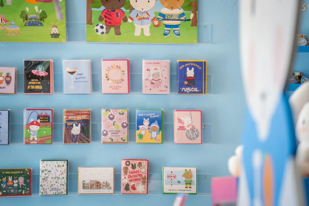 A selection of greeting cards available at the shop.