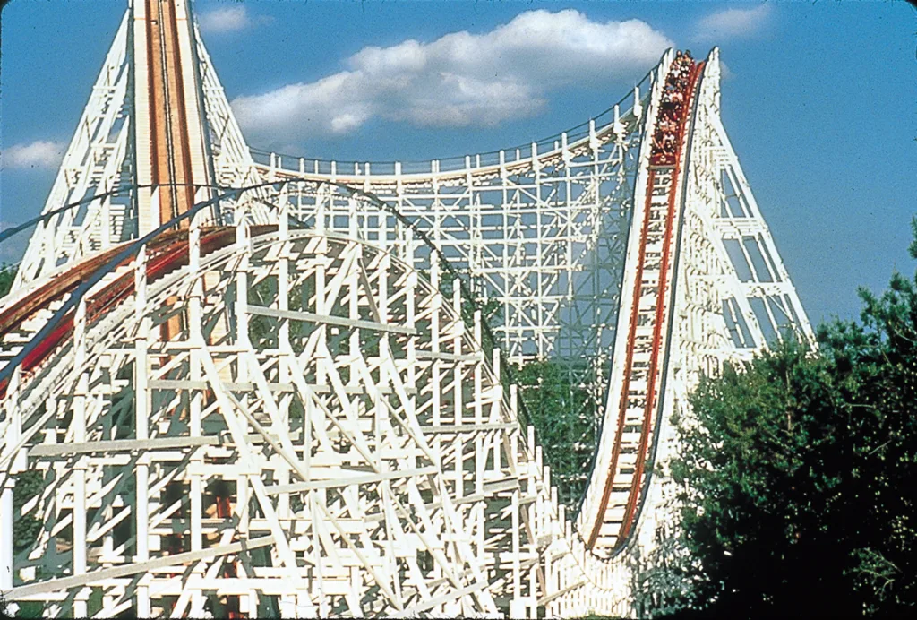 The Screamin' Eagle roller coaster at Six Flags St. Louis officially opened on April 10, 1976, to celebrate the American Bicentennial.