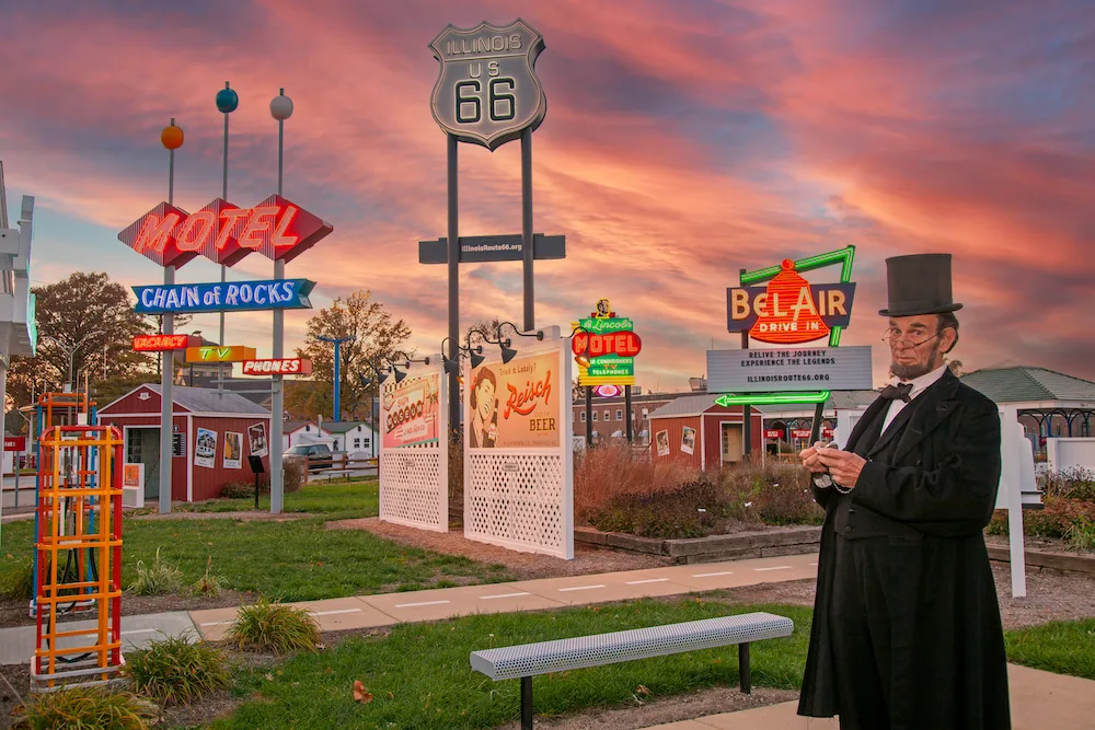 Neon lights glow at Route 66 Neon Park in Springfield.