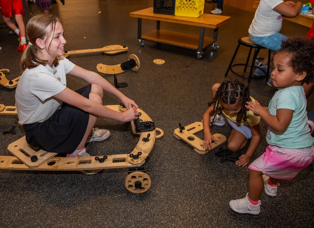 Makerspace is an interactive space where children can create and learn skills using a variety of tools and materials.