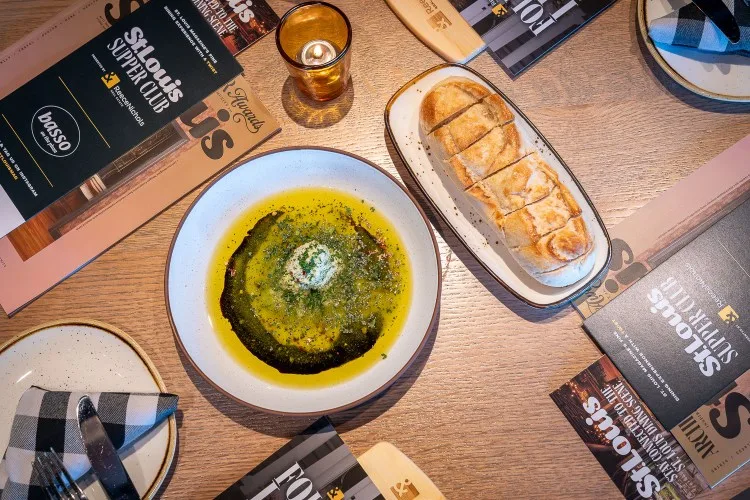 Pane | hearth bread + garlic herb oil + parmigiana + olive + balsamic
