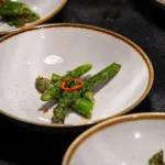 Insalata | wood-grilled asparagus + Fresno chile + lemon + mint + charred shallot