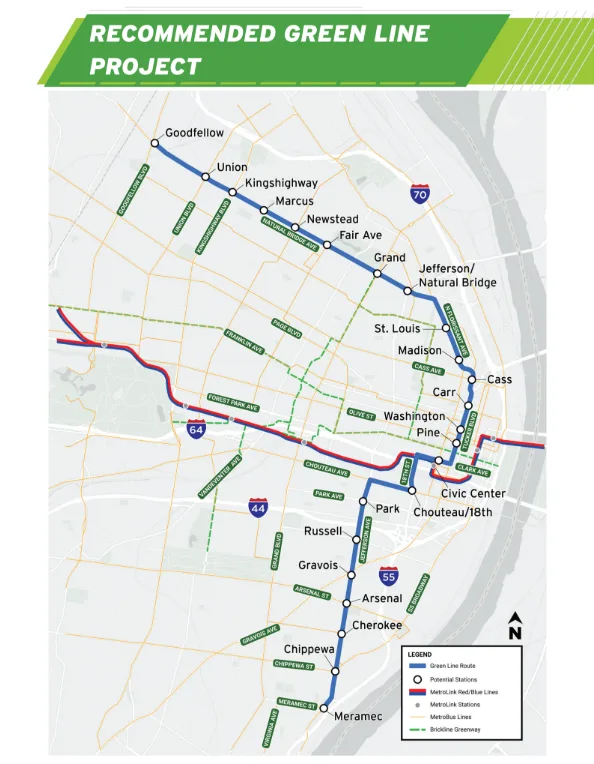 Map of the proposed BRT north-south route.