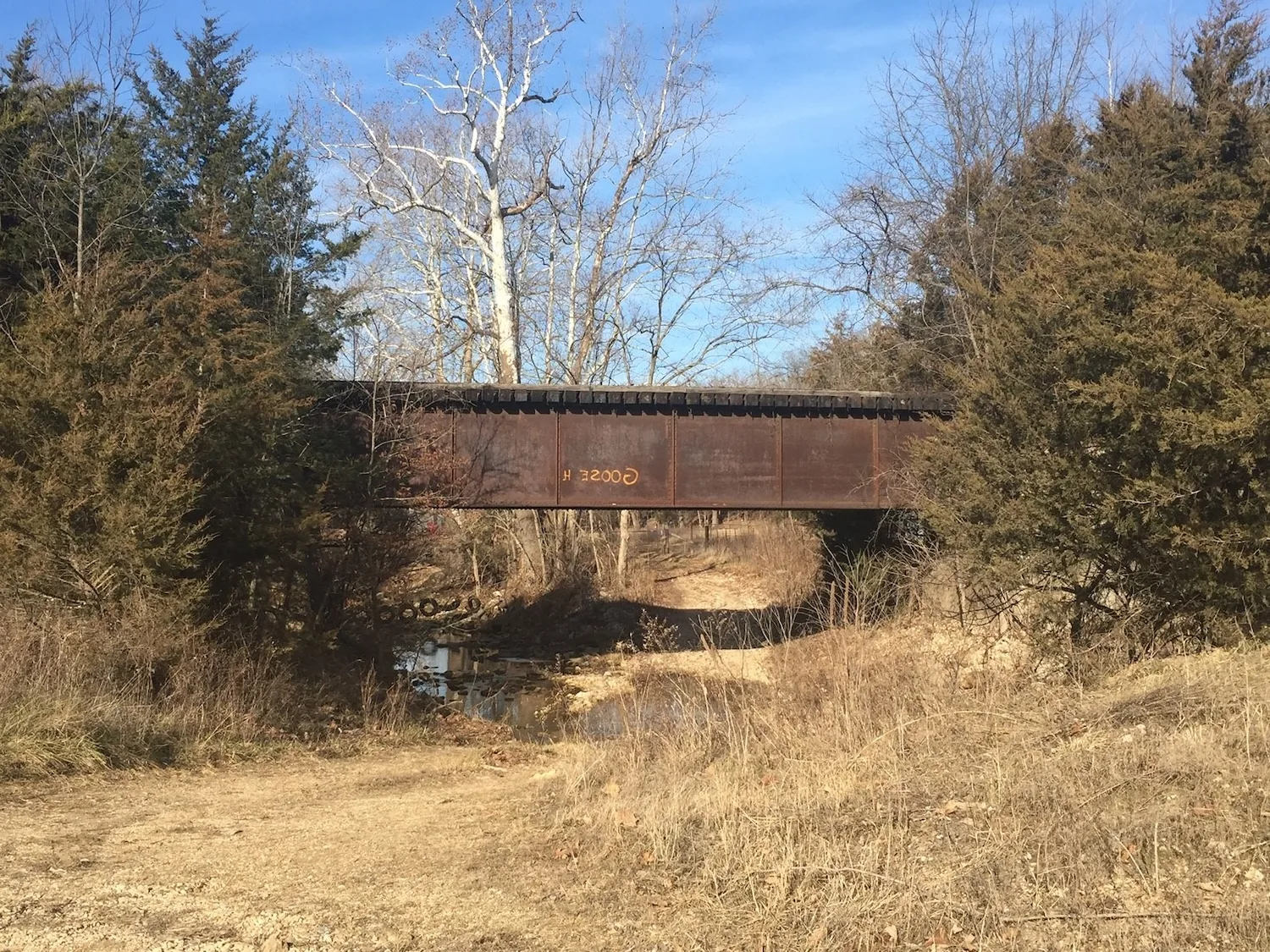 A defunct rail line in rural Missouri.