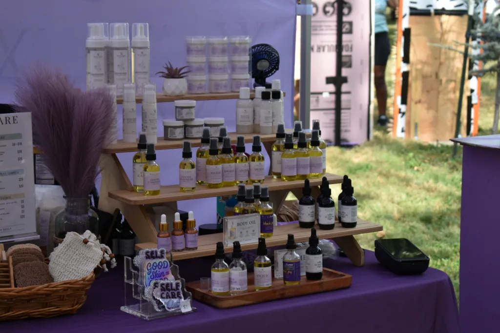 A shelf of products