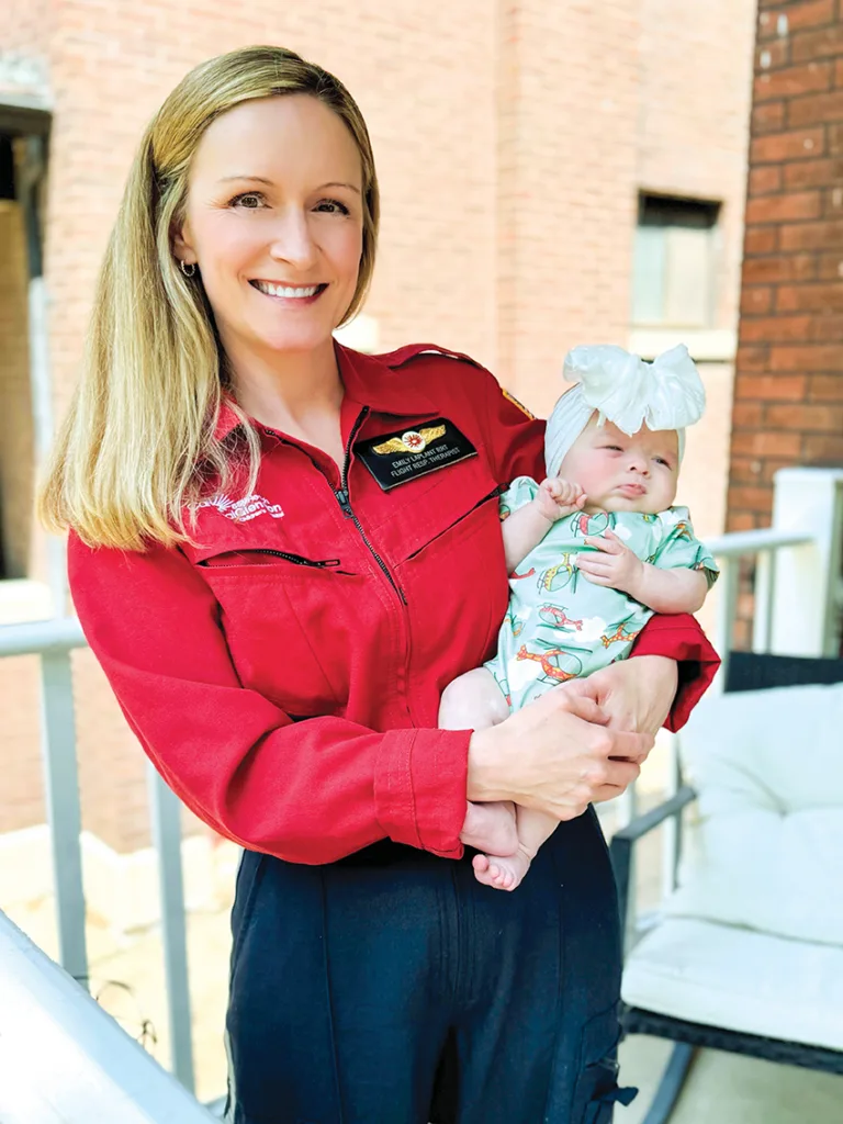 Emily Cullman, a flight respiratory therapist at Cardinal Glennon Children’s Hospital, experienced the hospital from a new perspective when her daughter, Clara, became a patient before she was born.