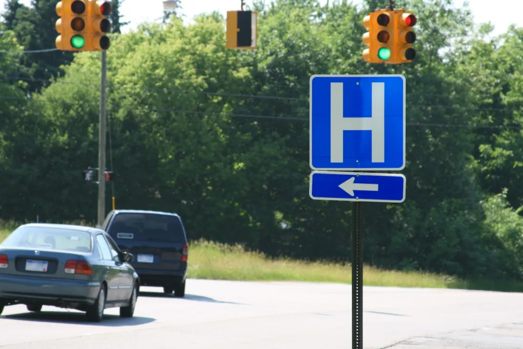 hospital sign on road