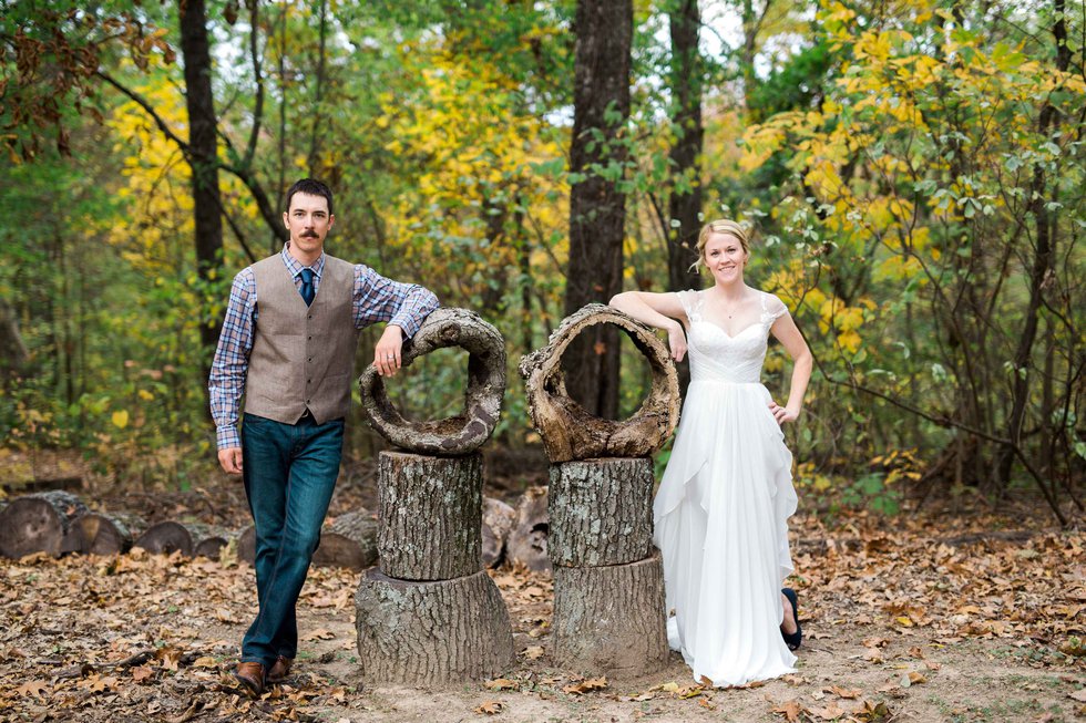 These newlyweds took dreamy photos in the woods after their backyard wedding