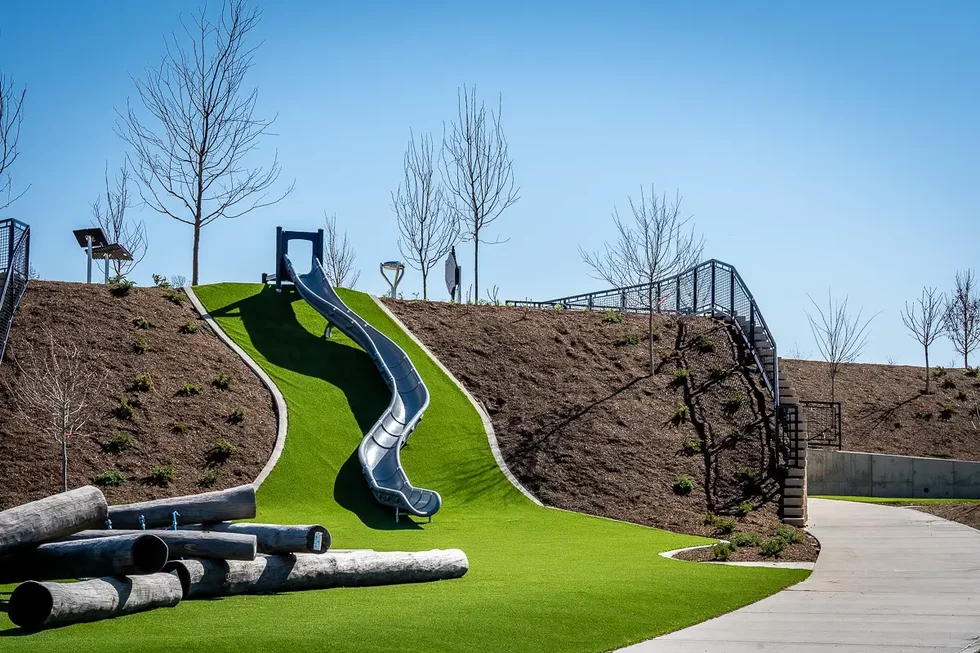 Brentwood Park's playground was created with community input and features several climbing and play structures.